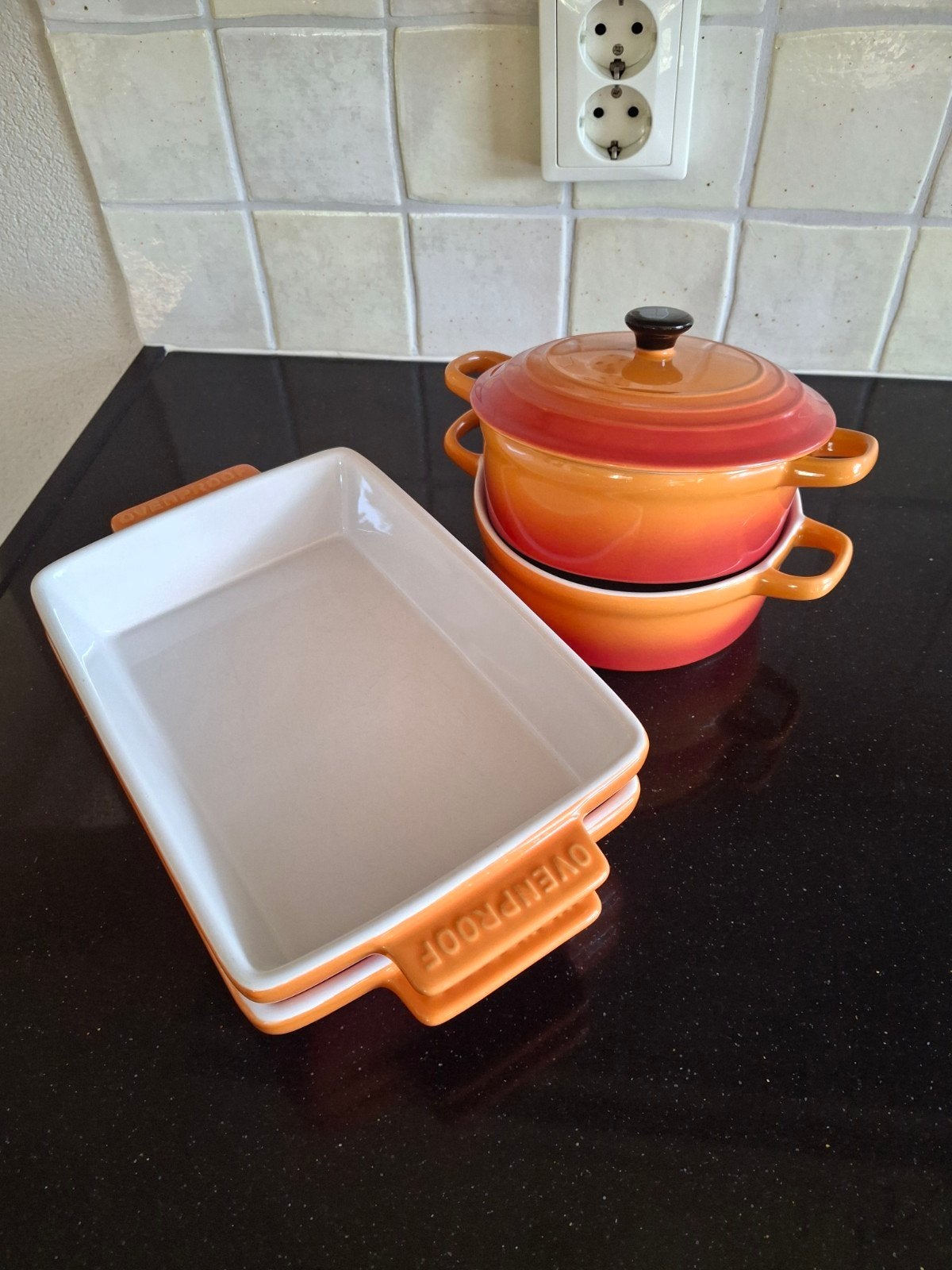 Le Creuset ovenschalen en mini-pannetjes set, Ophalen, Met deksel, Overige typen, Nieuw