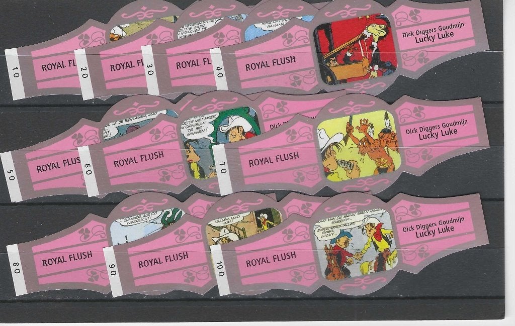 reeks  2444    lucky luke    1-10    sigarenbanden, Ophalen of Verzenden, Zo goed als nieuw, Sigarenbandjes