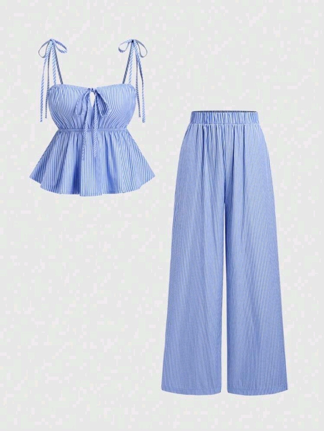 Sweetra Gestreept Camisole Top & Broek Set - Blauw Maat S, Kleding | Dames, Ophalen of Verzenden, Nieuw, Blauw, Lang