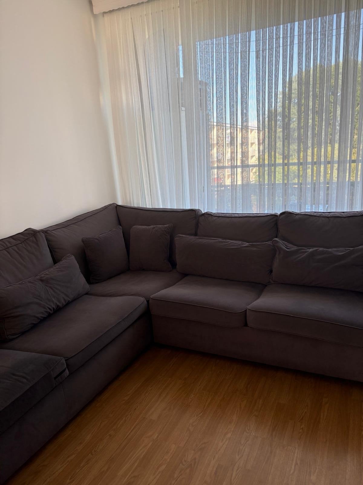 Donkergrijze U-loungebank met bijpassende, Huis en Inrichting, Banken | Bankstellen, Gebruikt, Hoekbank, Vierpersoons of meer