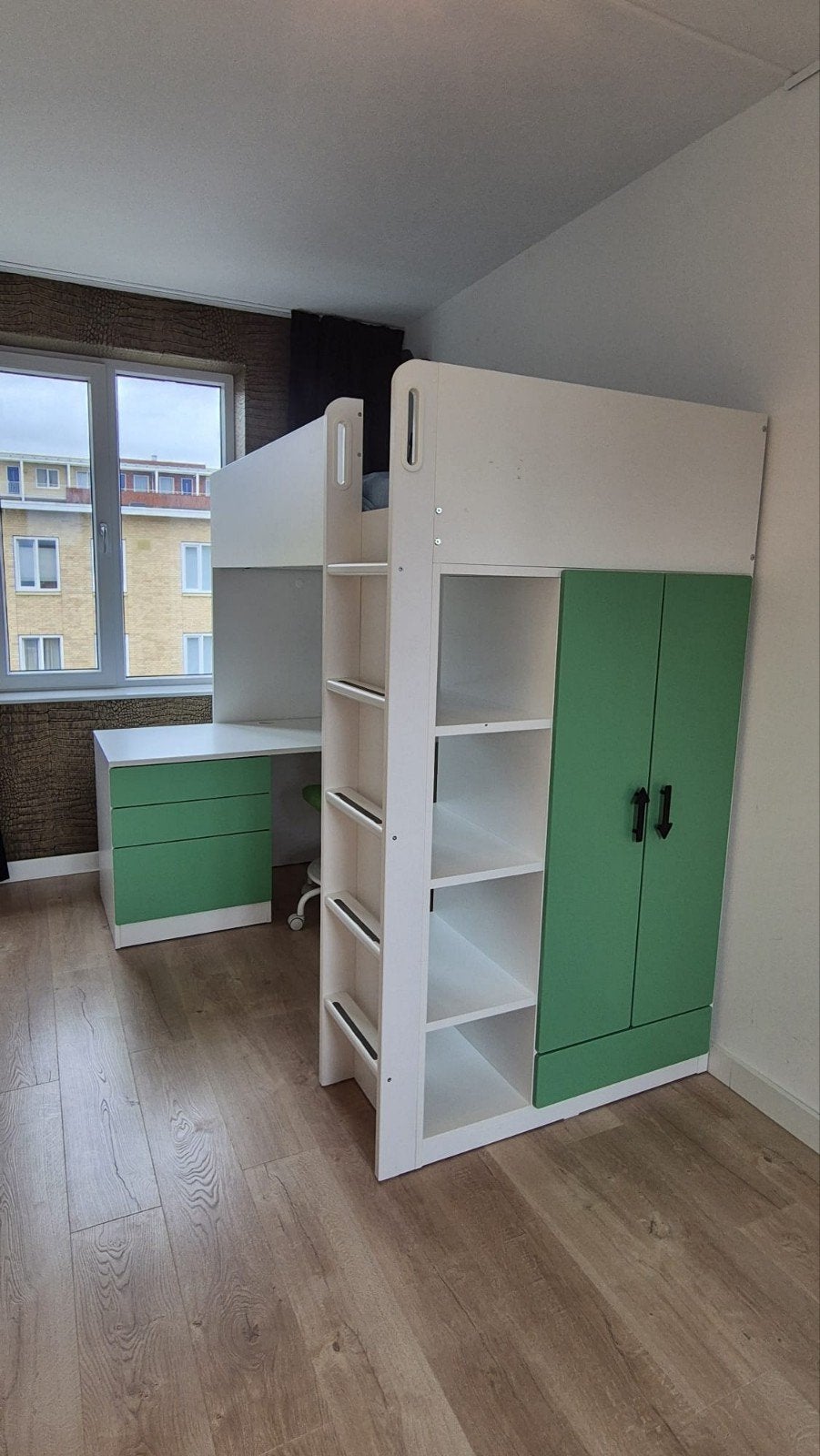 IKEA SMÅSTAD Hoogslaper 90x200 cm met bureau en kast, Ophalen, Gebruikt, Eenpersoons, 200 cm
