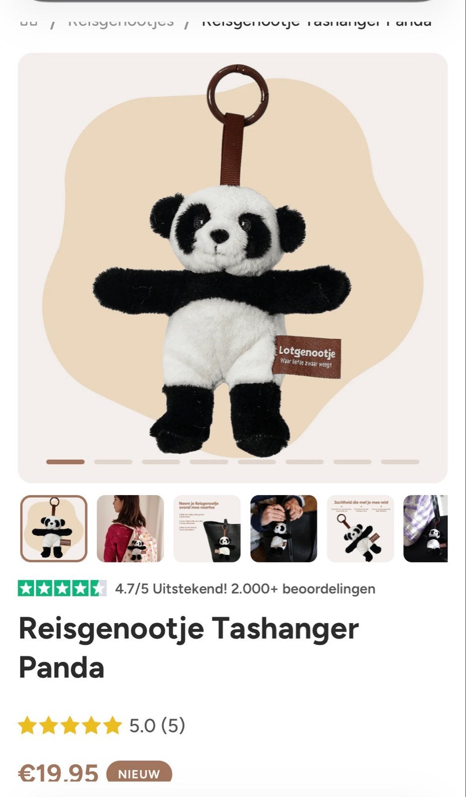 Reisgenootje Tashanger Panda van Lotgenootje, Overige merken, Overige karakters, Overige typen, Nieuw