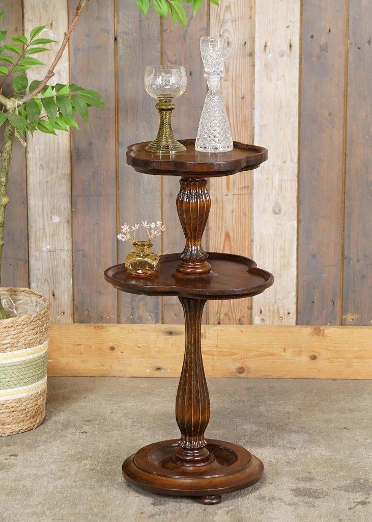 Brocante houten plantentafeltje twee etages 'klavertjesvorm', Ophalen of Verzenden