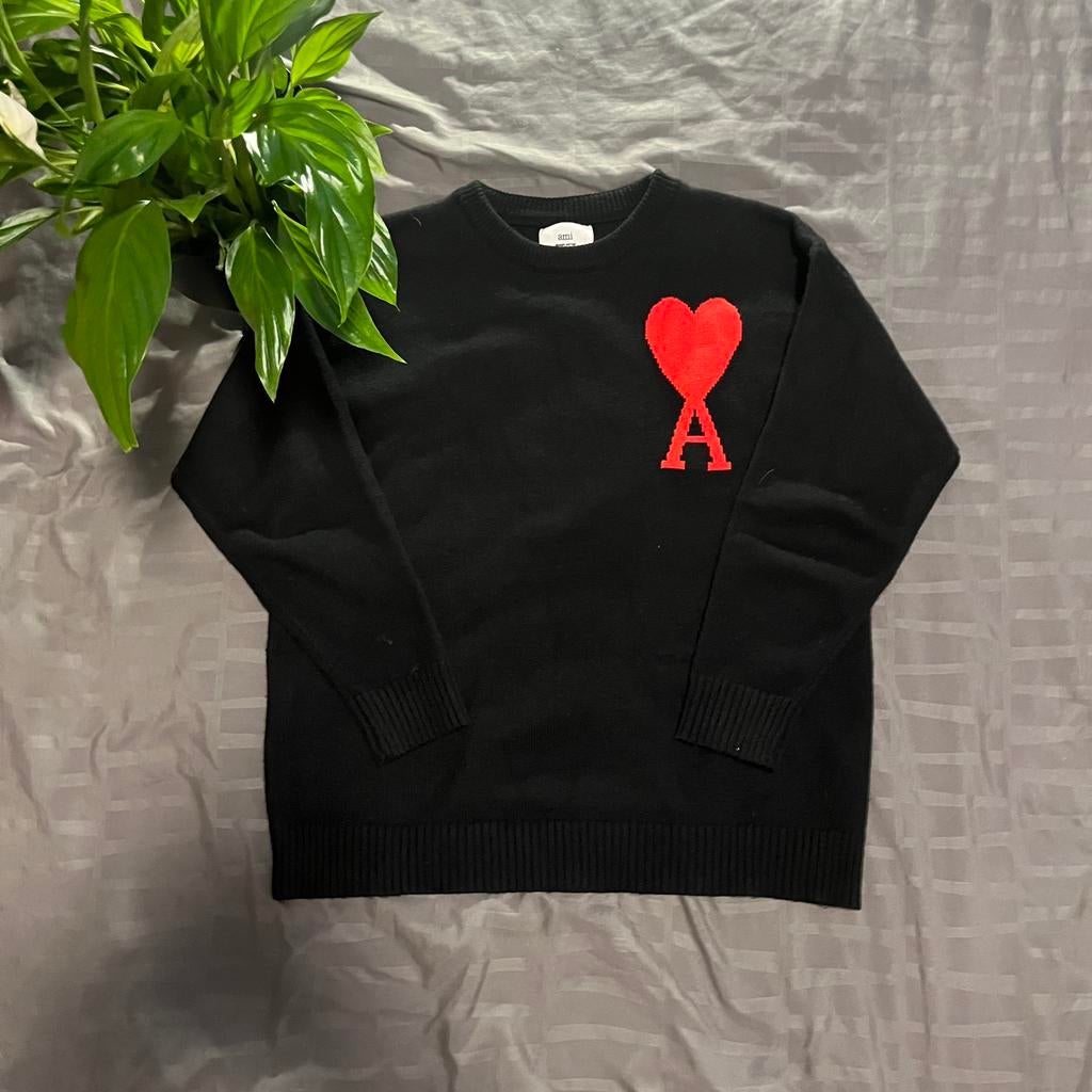 Ami paris sweater zwart/rood, Kleding | Heren, Truien en Vesten, Ophalen of Verzenden, Zo goed als nieuw, Maat 46 (S) of kleiner