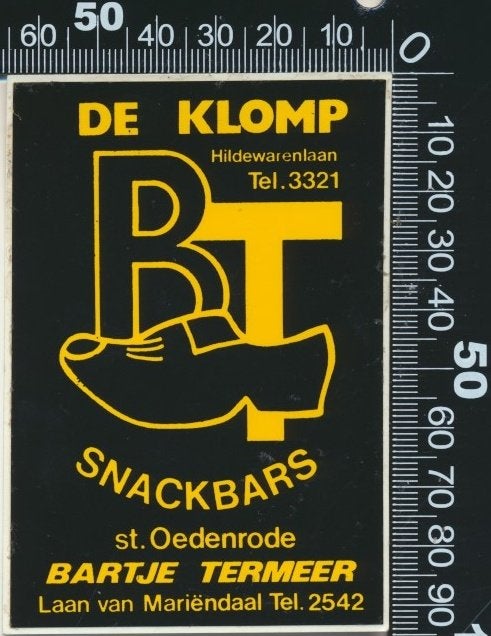 Sticker: De Klomp Snackbars - Sint Oedenrode, Verzamelen, Stickers, Zo goed als nieuw, Bedrijf of Vereniging, Ophalen of Verzenden