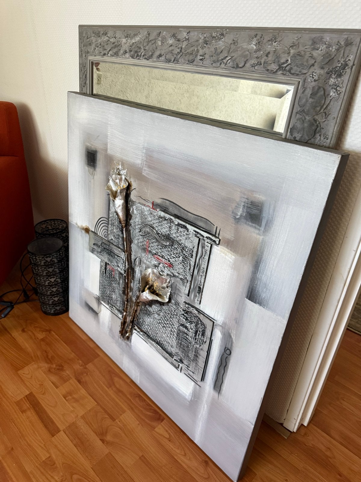Modern Abstract Schilderij met 3D Bloemen, Ophalen, Abstract, Acrylverf, 3D-effect