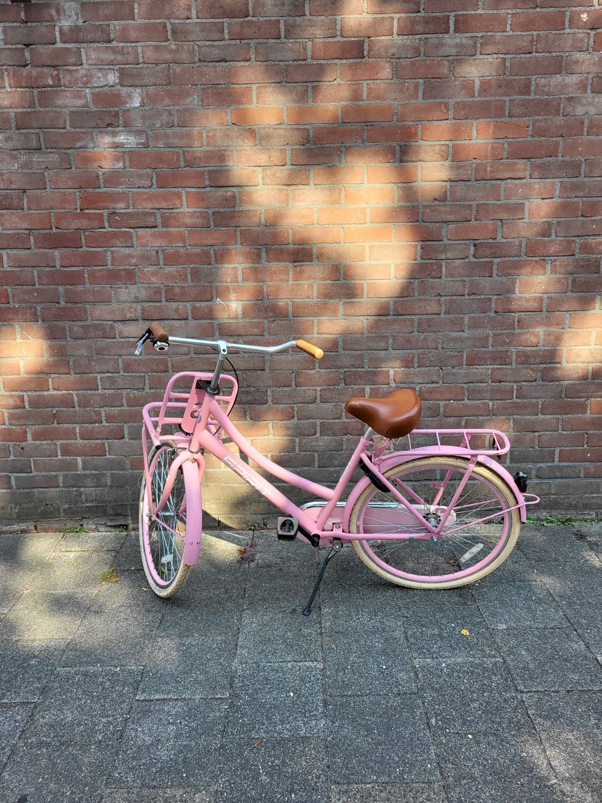 Roze meisjes fiets met voordrager, Ophalen, Terugtraprem, Spirit, Handrem