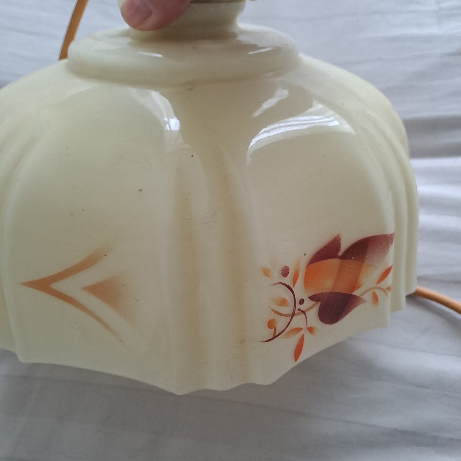 Vintage porseleinen hanglamp met bloemmotief, Gebruikt, Vintage, Steen/keramiek, E27 (groot)