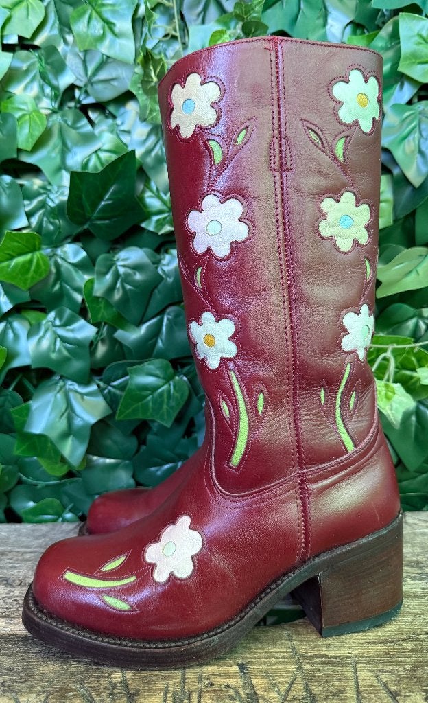 Prachtige flower blokhak toledo laarzen van Sendra , maat 37, Ophalen of Verzenden, Zo goed als nieuw, Sendra, Rood