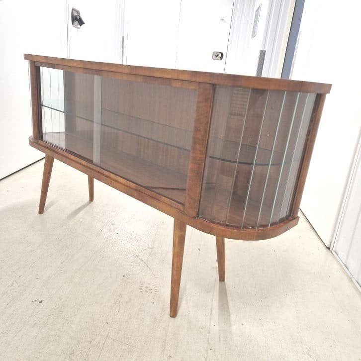 Vintage dressoir  vitrinekast met glazen schuifdeuren, Ophalen