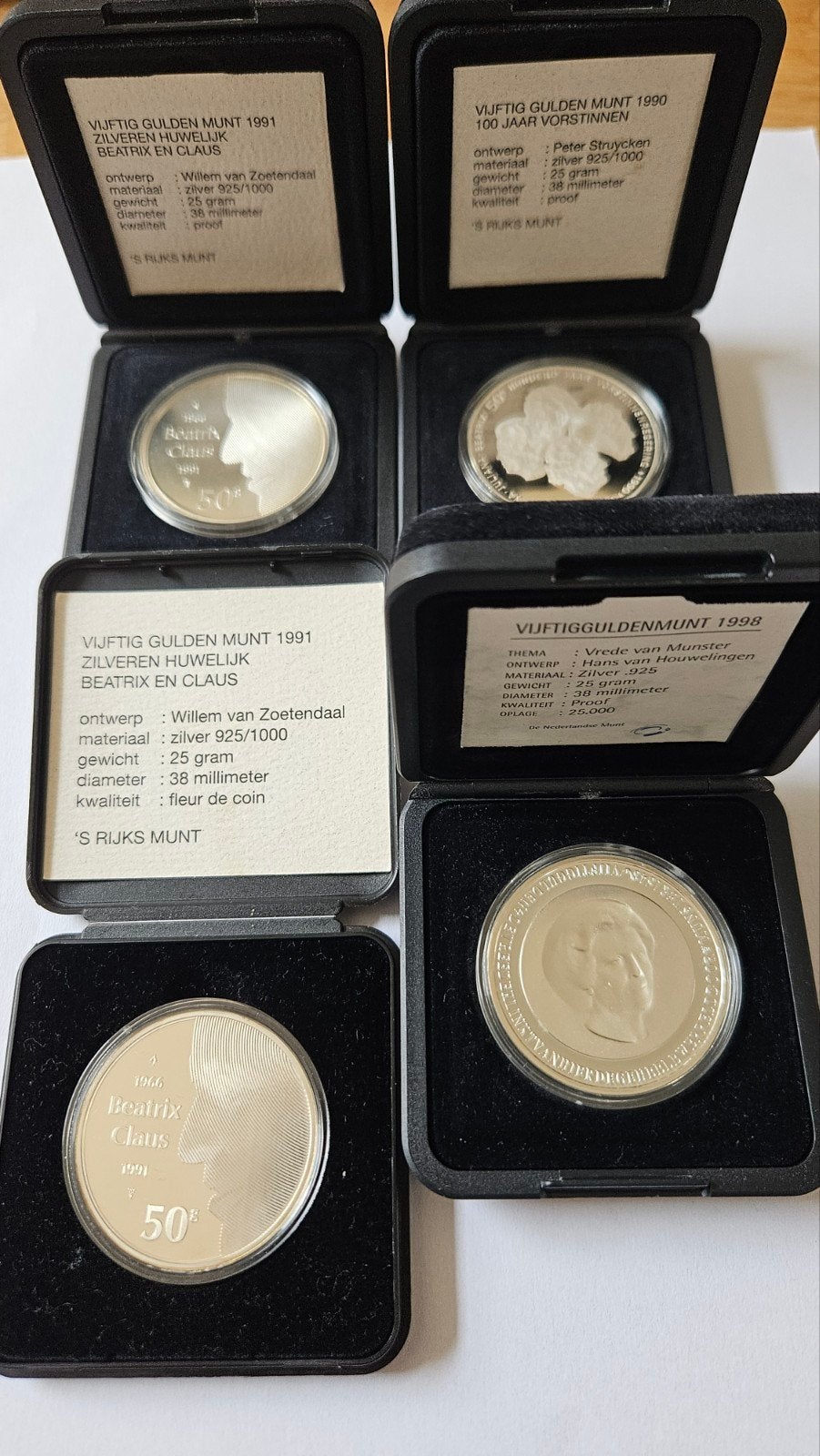4x proof Zilveren (0.925) 50 gulden munt - Beatrix, Postzegels en Munten, Munten | Nederland, Setje, Koningin Beatrix, Ophalen of Verzenden