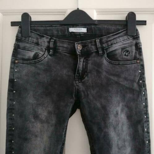 Nik & Nik by Nikkie grijs / zwarte jeans met studs 164 26421, Meisje, ., Nik&Nik, Ophalen of Verzenden