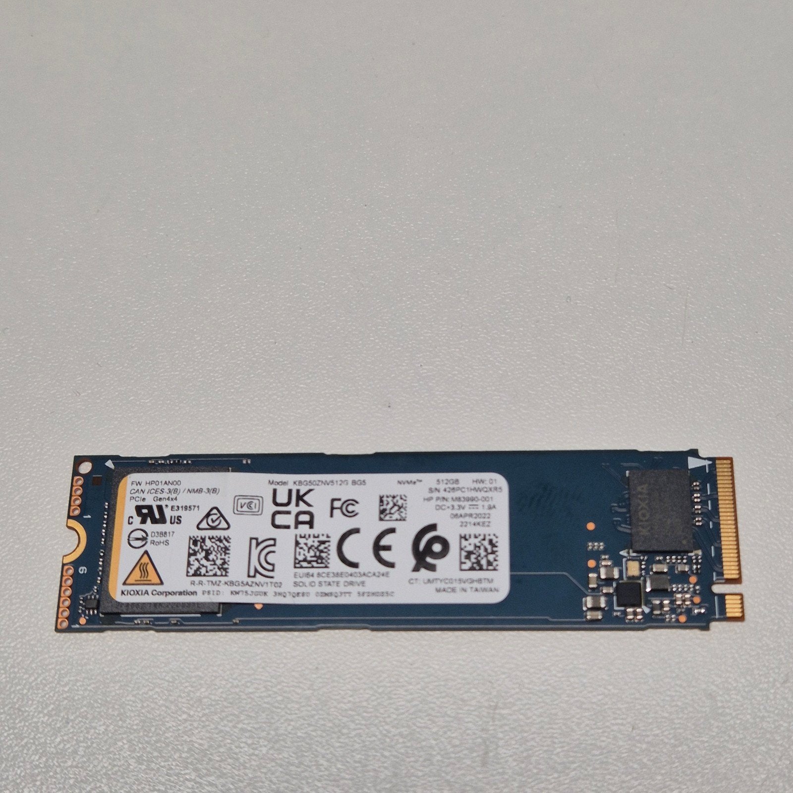 Kioxia KBG5 512GB Nvme SSD 2280 pci-e 4 x4, Intern, Gebruikt, KIOXIA, 512GB