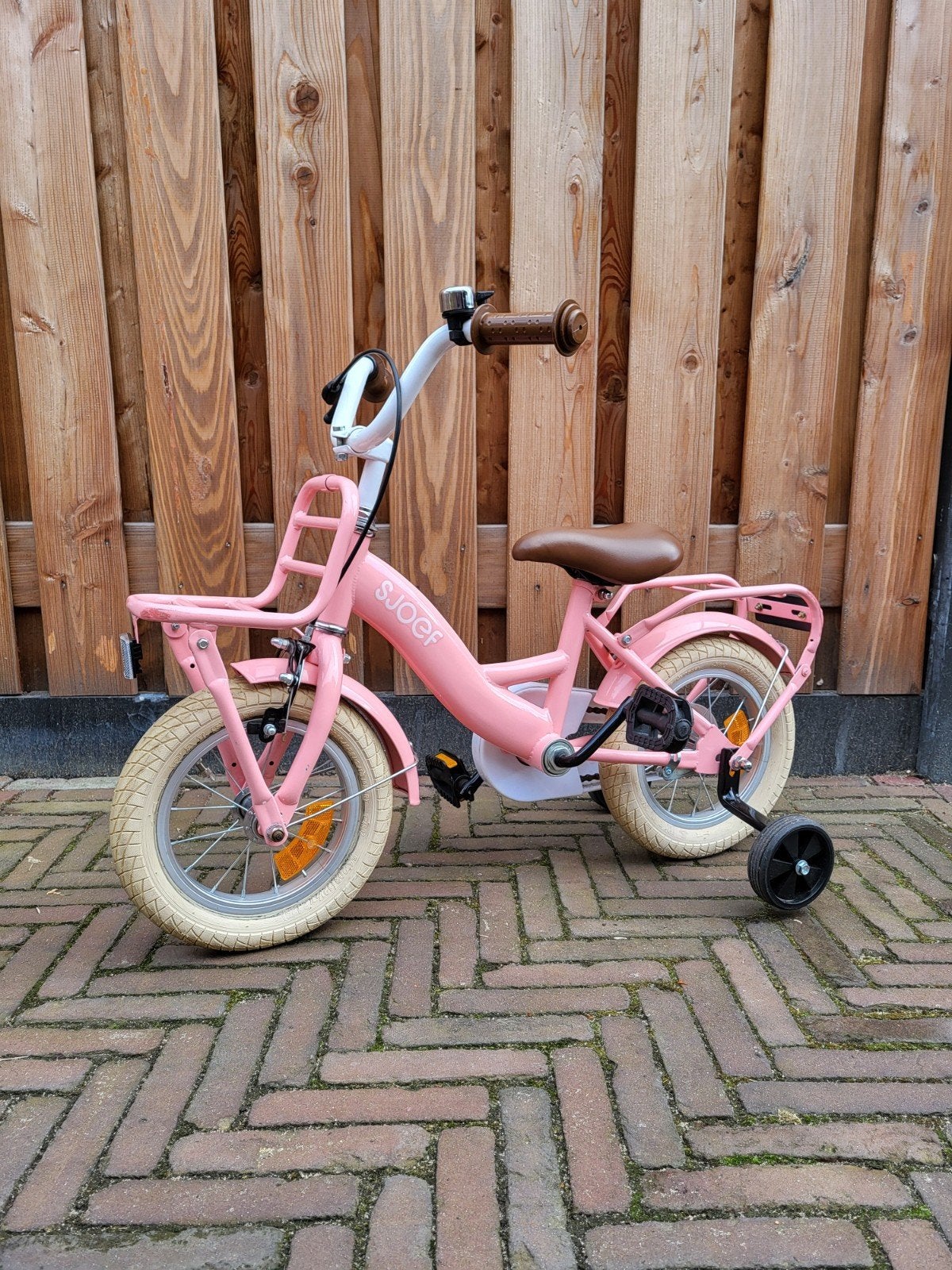 Sjoef 12 inch meisjesfiets, Fietsen en Brommers, Fietsen | Meisjes, Ophalen, Gebruikt, 14 inch of minder, Handrem