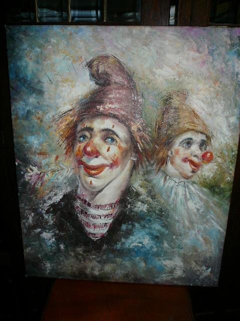 Twee clowns, Ophalen, Gebruikt, 50 tot 75 cm, Schilderij