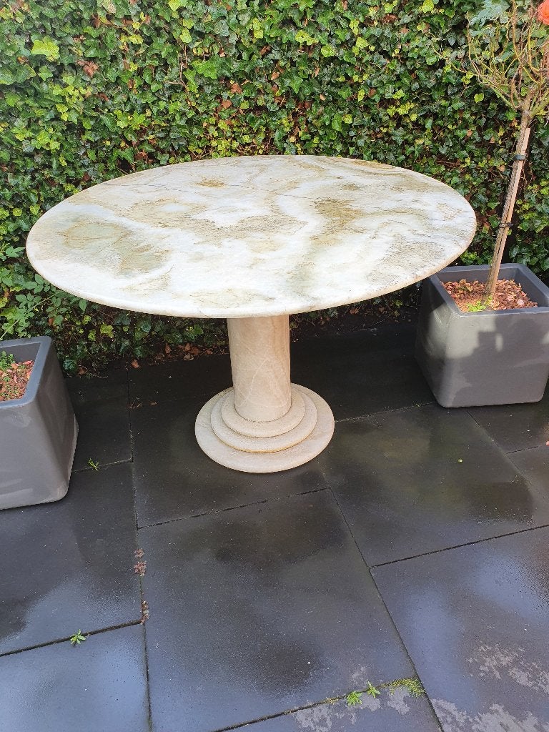 Witmarmeren tafel, Ophalen, Gebruikt, Rond, Overige materialen