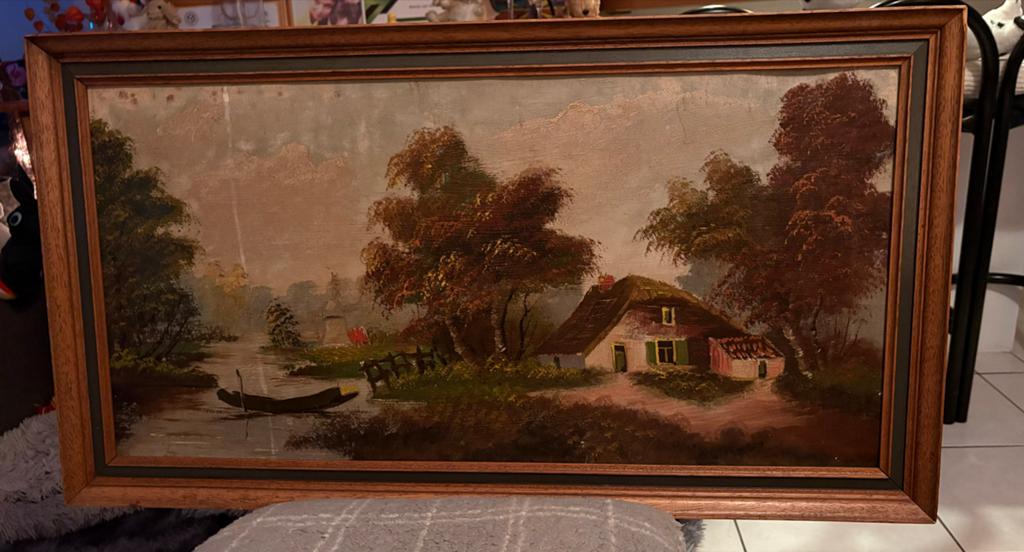 Schilderij - met landschap en boerderij, Ophalen