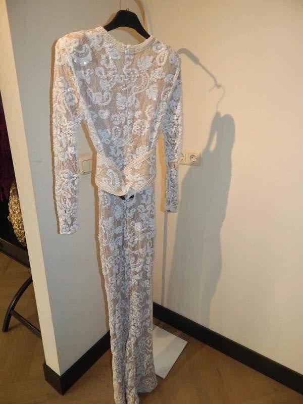 Unique the label jumpsuit kant look nude voering lovertjes S, Verzenden, Wit, Zo goed als nieuw, Maat 36 (S)