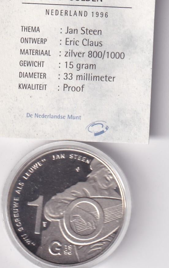 10 Gulden 1996 Proof met kaartje in Doosje, Postzegels en Munten, Munten | Nederland, Verzenden, Koningin Beatrix, Zilver, Losse munt