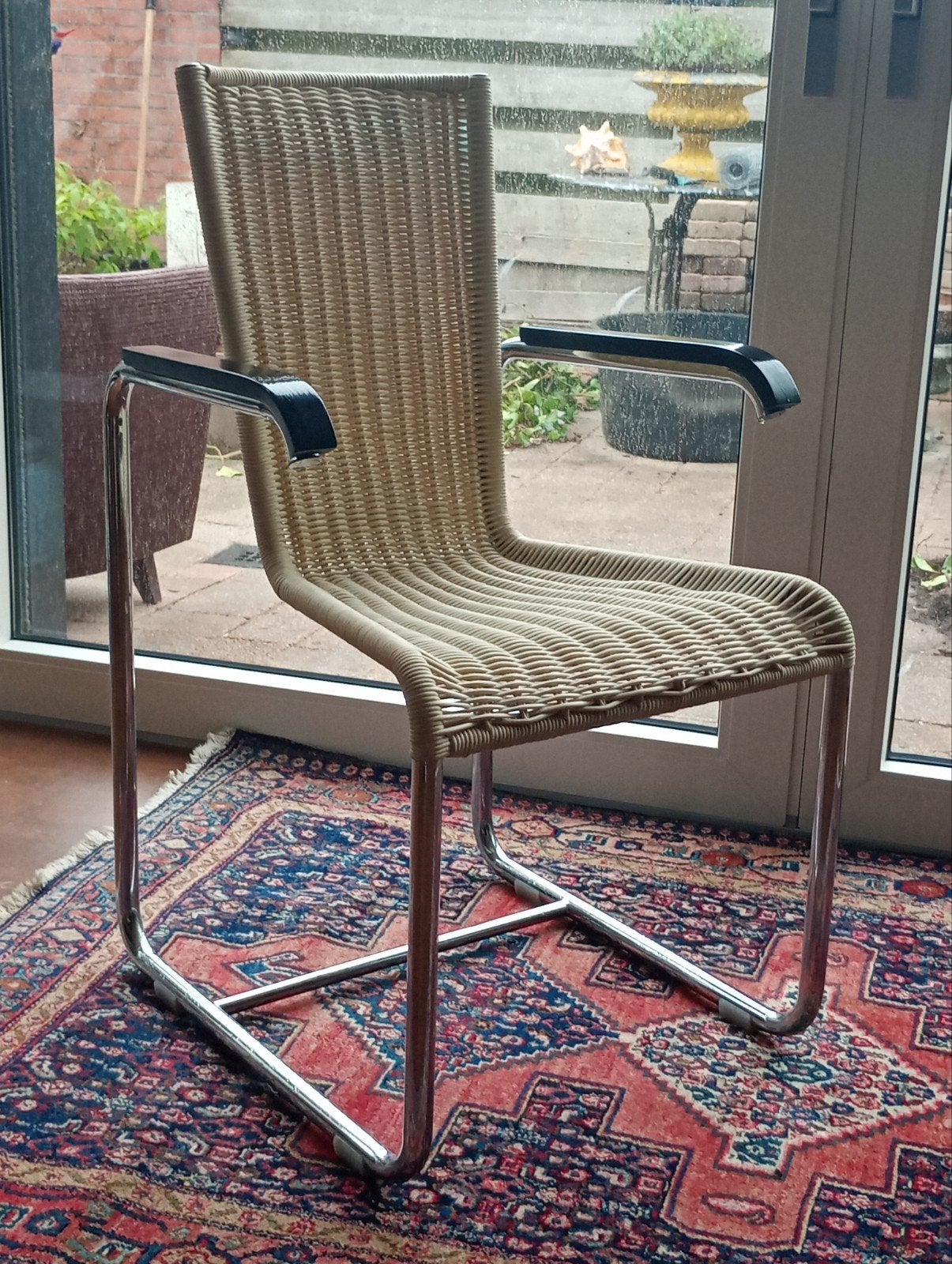 Rotan tecta stoel met chromen frame - Zeer goede staat, Overige kleuren, Ophalen of Verzenden, Zo goed als nieuw, Metaal