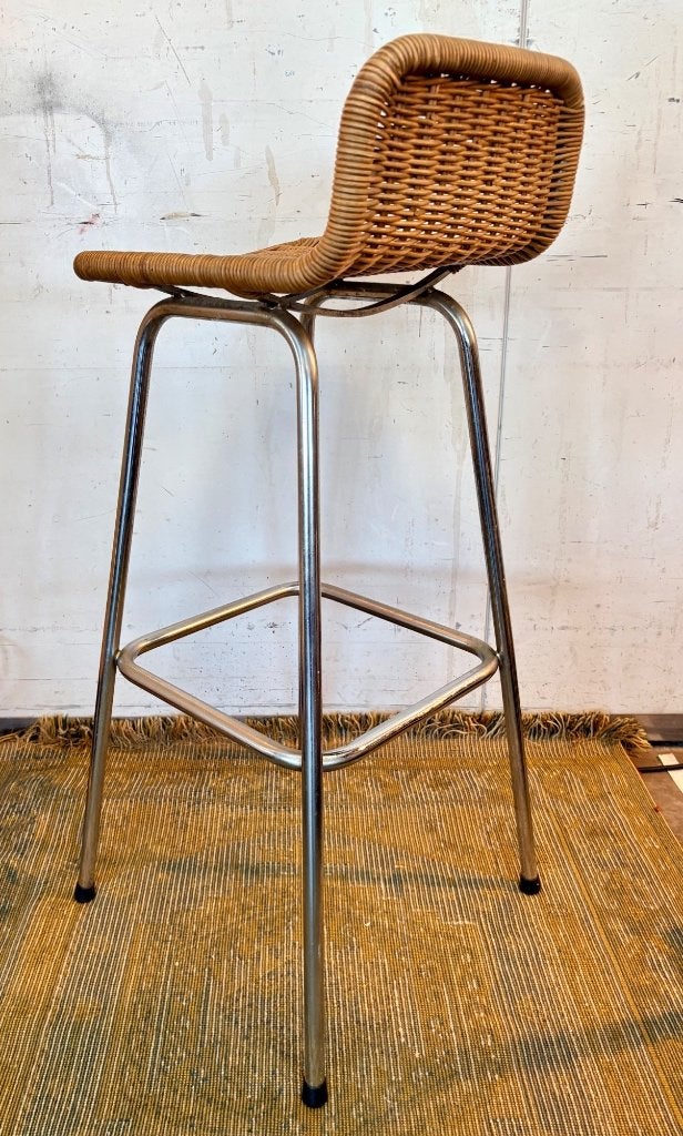 6 X Vintage Rotan Barkrukken | Dirk Van Sliedregt Voor Rohé, Ophalen, Metaal, 60 tot 90 cm, Gebruikt