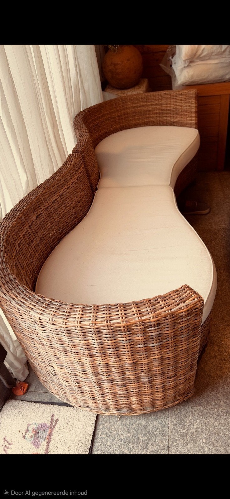 Rotan chaise longue met kussen puntgaaf, Ophalen, 250 tot 300 cm, Tweepersoons, 75 tot 100 cm