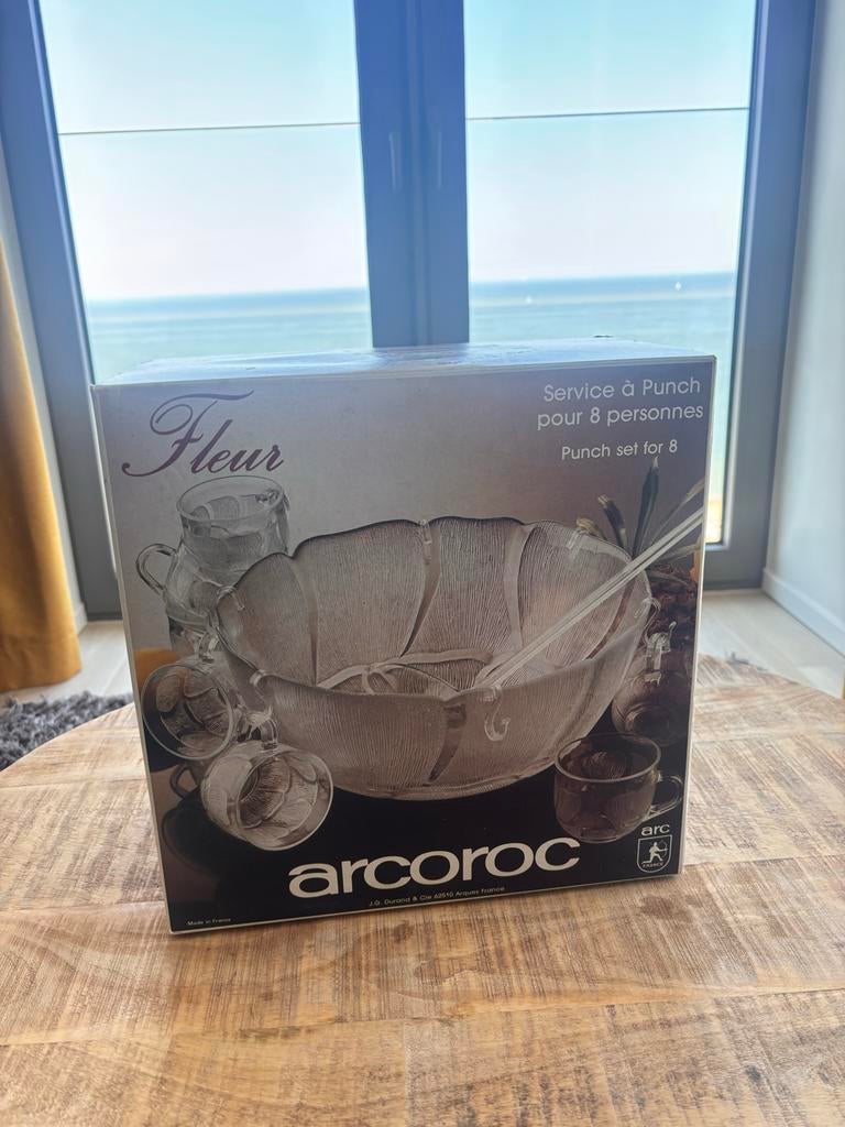 Arcoroc Fleur punchset 8 personen, Gebruikt, Schaal, Rond, Ophalen of Verzenden