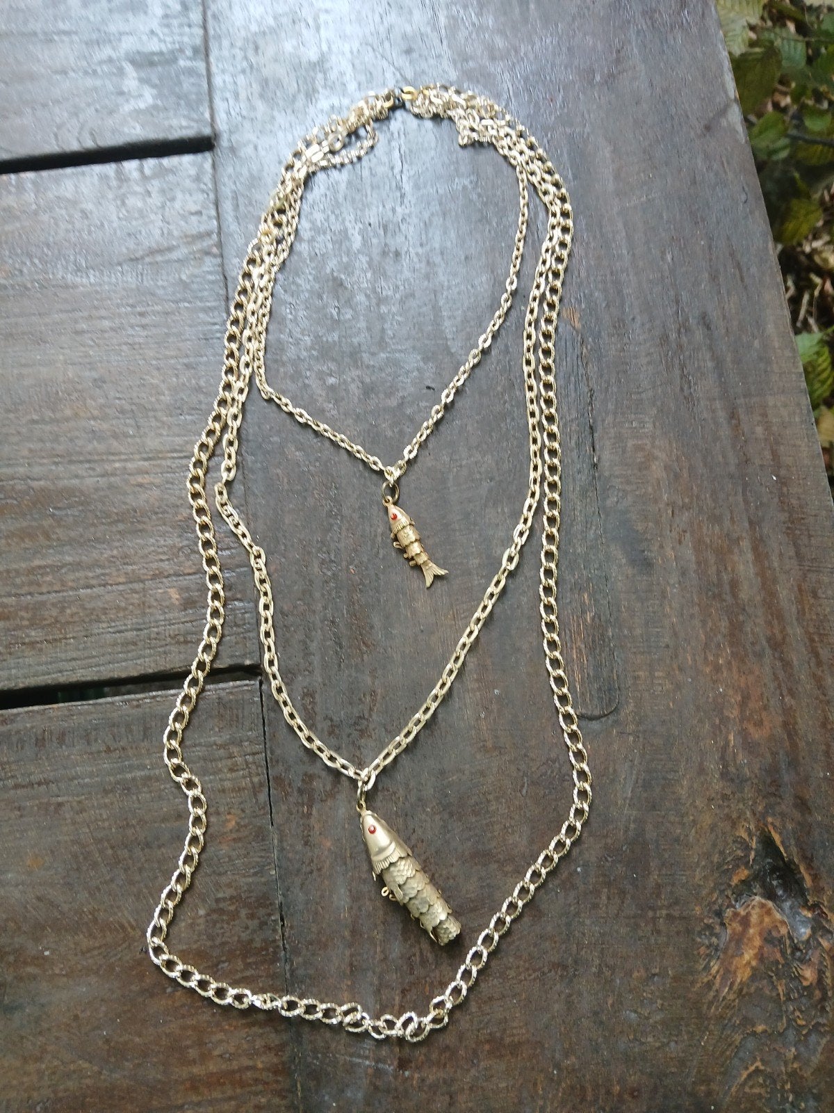Vintage ketting met visjes, goudkleurig., Ophalen, Gebruikt, Goud, Overige materialen