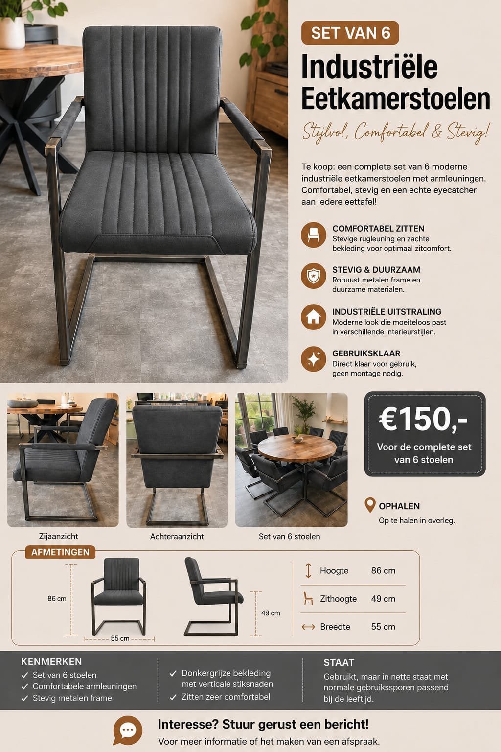 Eetkamerstoelen, Huis en Inrichting, Ophalen, Gebruikt, Vijf, Zes of meer stoelen, Stof