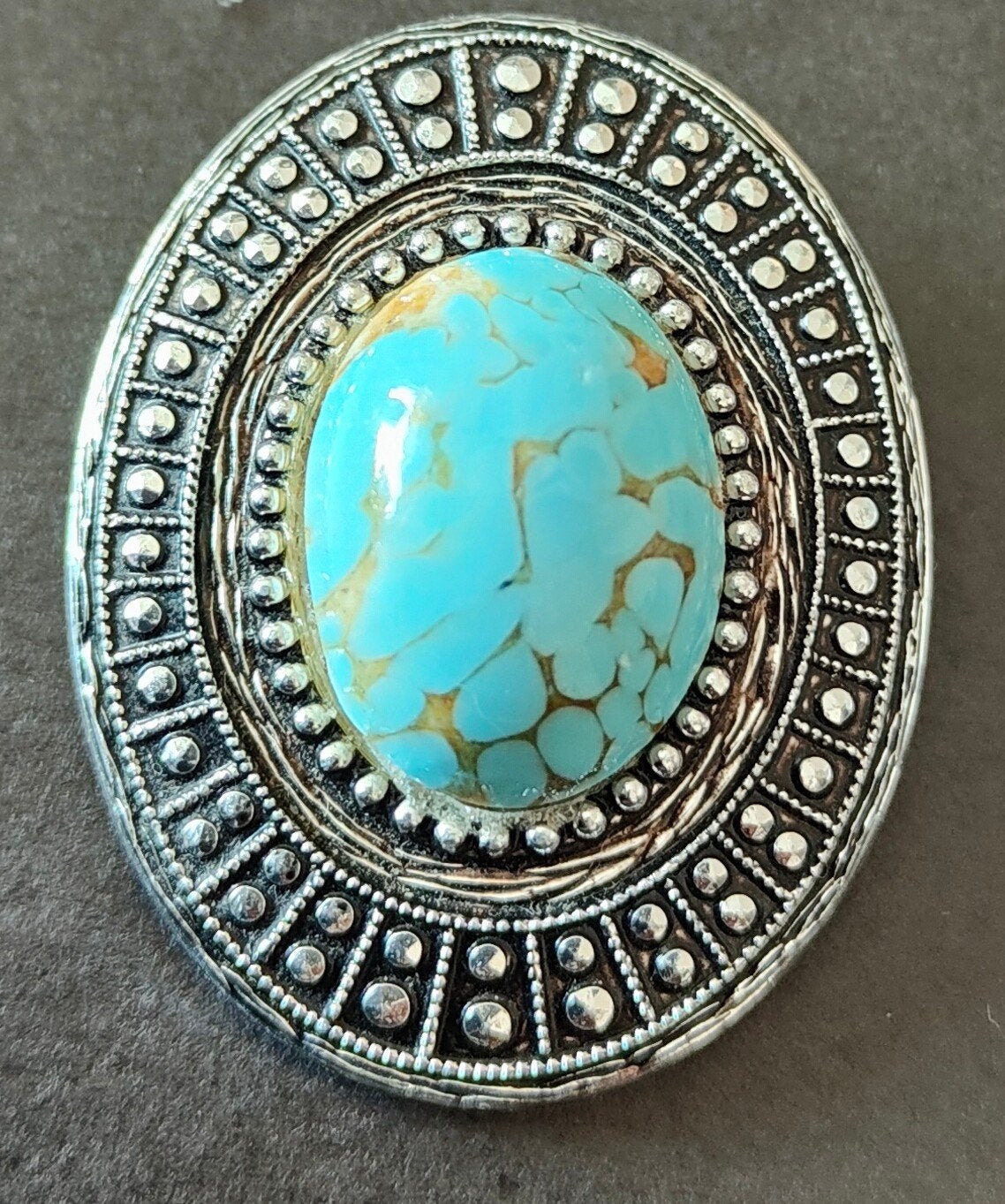 Vintage zilver/turquoise sjaalclip gemerkt western germany, Verzenden, Minder dan 4 cm, Zo goed als nieuw, Zilver