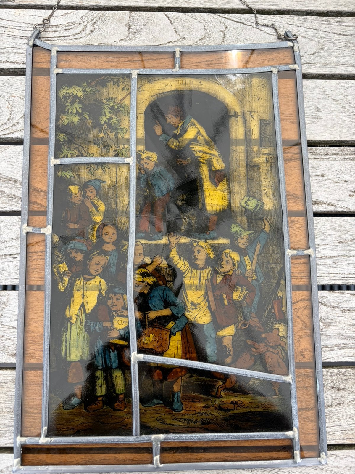 glas-in-lood paneel – kinderen – vintage / antiek, Ophalen