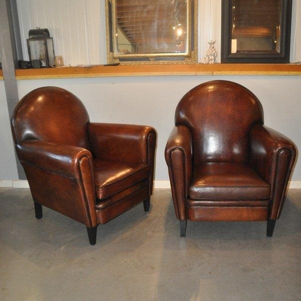 Schaapslederen Art Deco fauteuil (2stuks), Ophalen of Verzenden