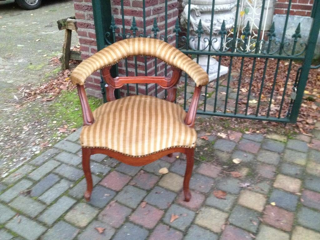 Biedermeier mahonie gebogen stoel, groen gestreepte velours., Antiek en Kunst, Antiek | Meubels | Stoelen en Banken, Ophalen