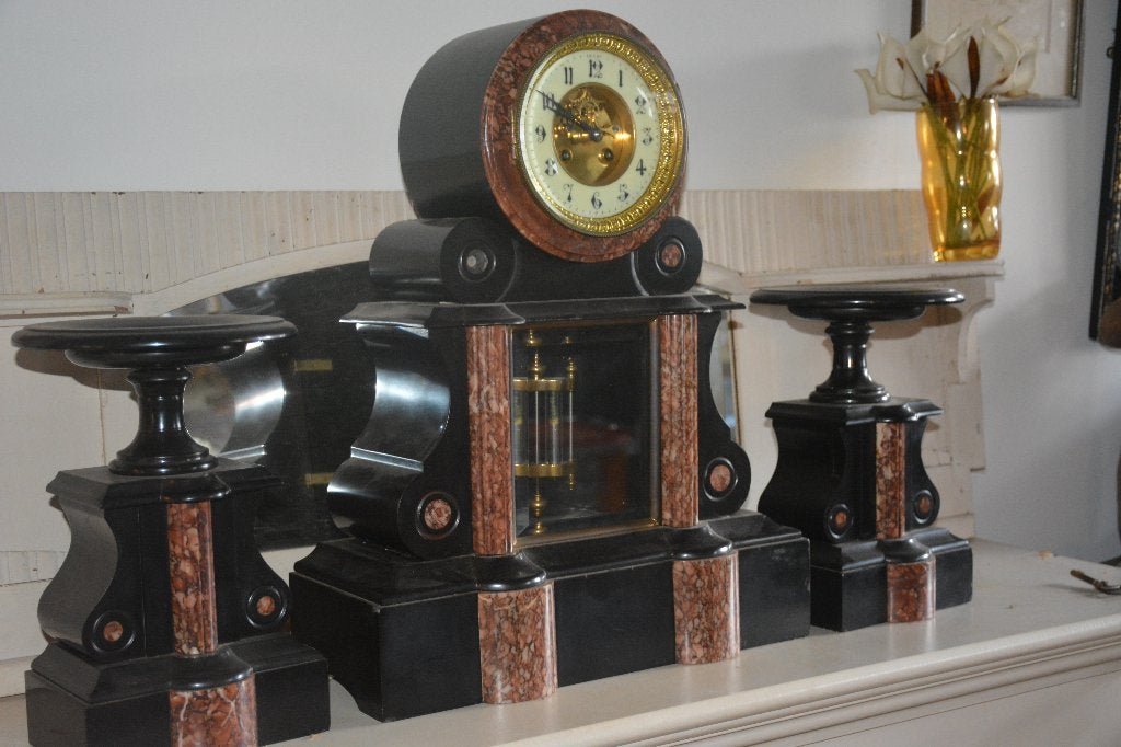 Antieke marmeren Napoleon III pendule/klok set, Ophalen