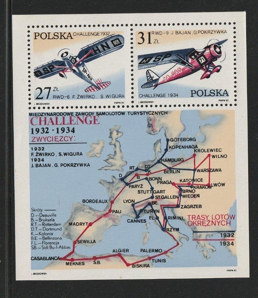 Polen 1982 - Kaart en vliegroute, Ophalen, Polen, Postfris