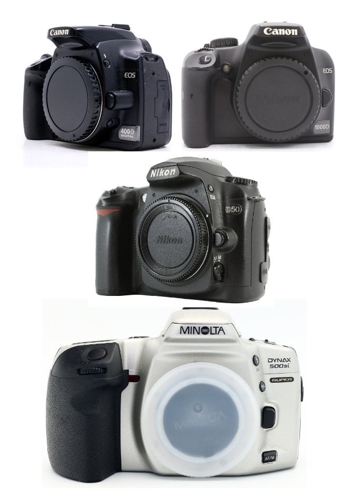 Diverse camera's, lenzen en flitser - Canon, Nikon, Minolta, Audio, Tv en Foto, Fotocamera's Digitaal, Ingebouwde flitser, Gebruikt