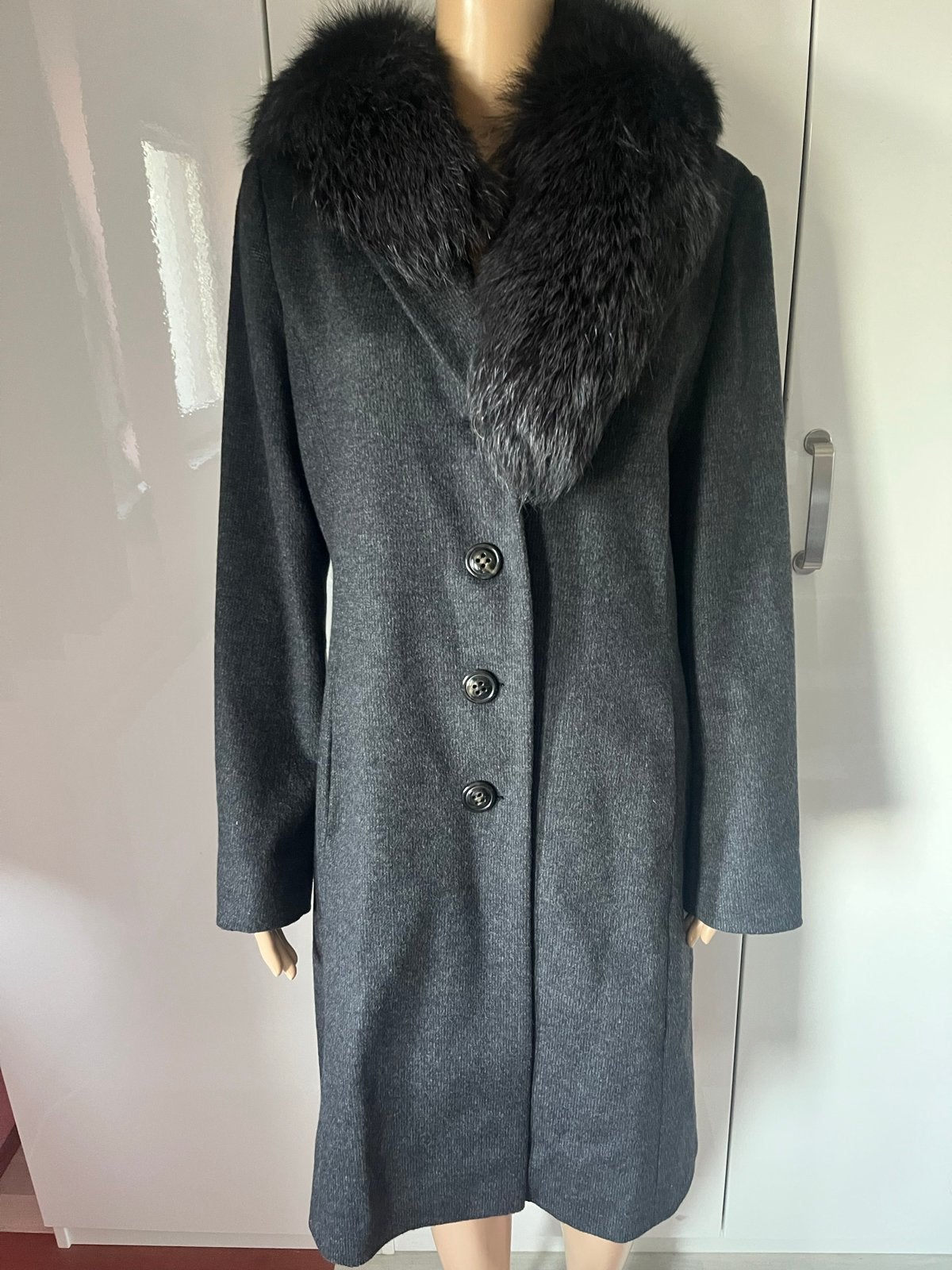Jobis Luxury Wollen Jas met Bontkraag - Maat 40, Kleding | Dames, Ophalen of Verzenden, Zo goed als nieuw, Maat 38/40 (M), Grijs
