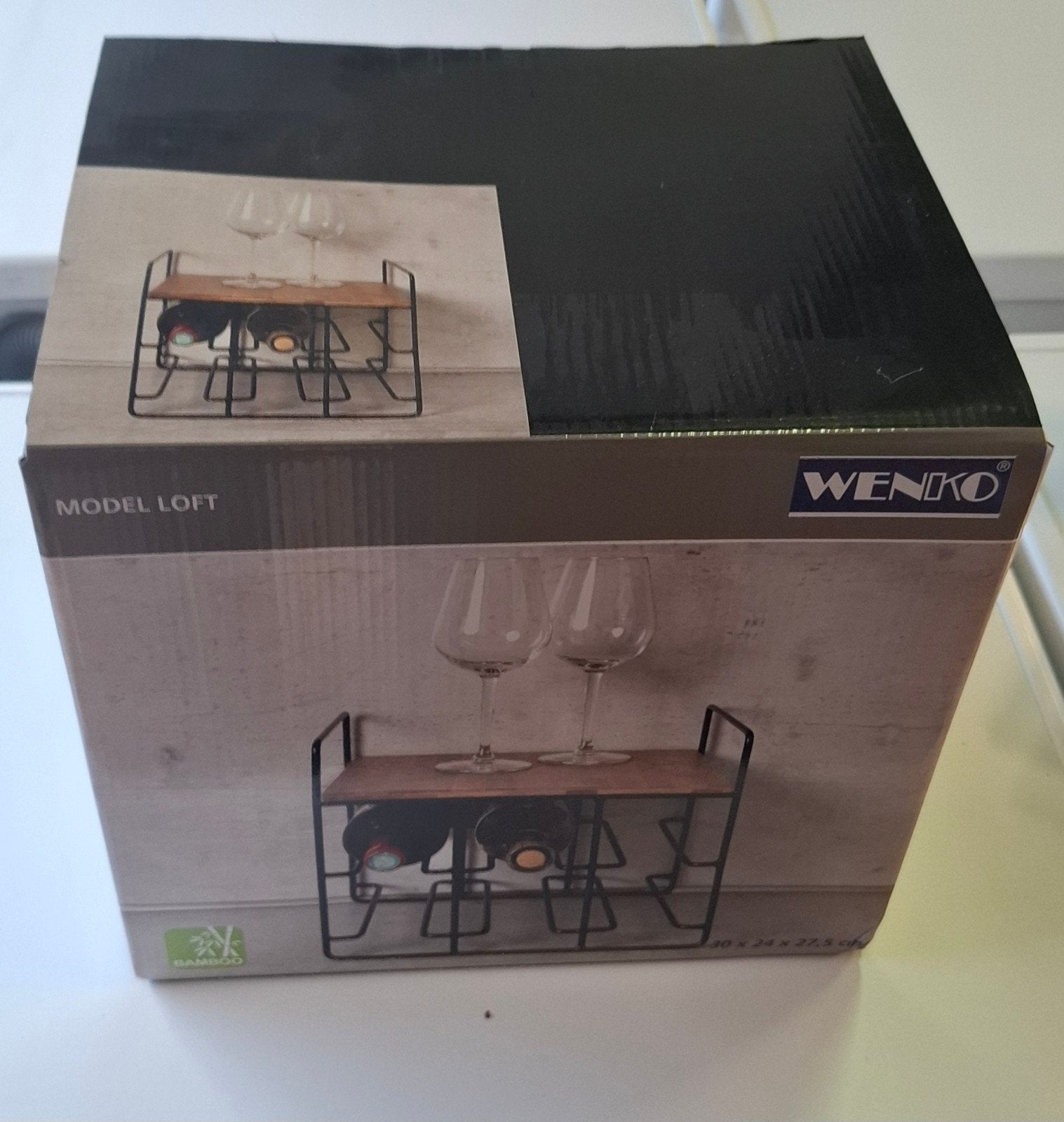 nieuw in doos Wenko Wijnrek Loft - Bamboe en Metaal - Nieuw, Nieuw, Ophalen of Verzenden, Minder dan 5 flessen, Metaal