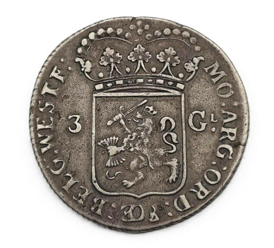 1012. Zilveren munt, West Friesland - 3 Gulden, 1794, Ophalen of Verzenden, Zilver