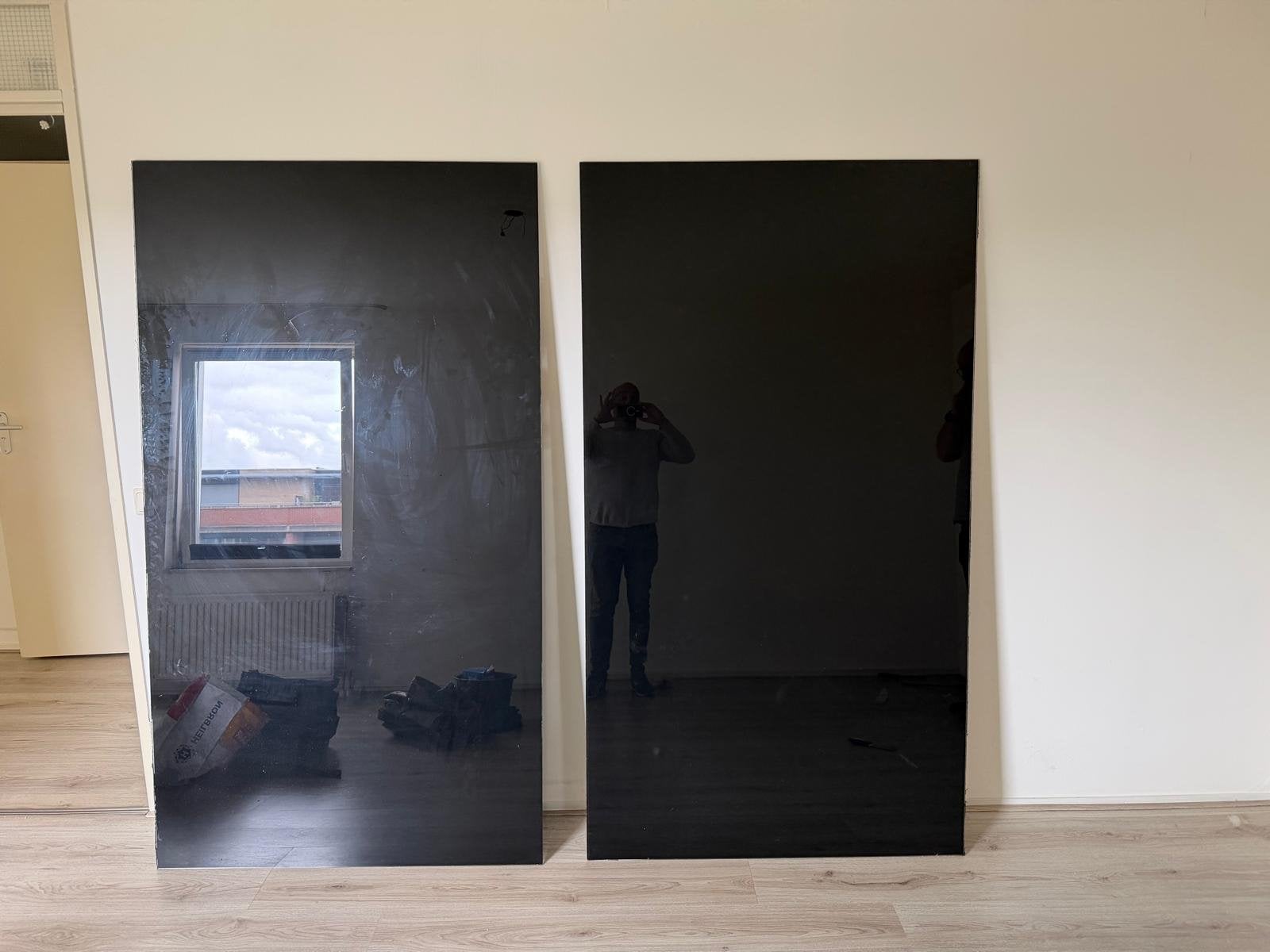 2 Zwarte Hoogglans Glasplaten 200x100cm, Ophalen, Zo goed als nieuw