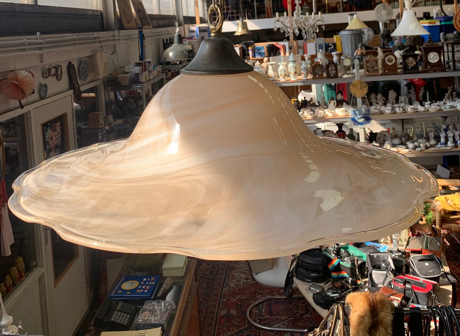 Lamp Vintage Murano glazen swirl wervel hanglamp jaren 70., Ophalen of Verzenden