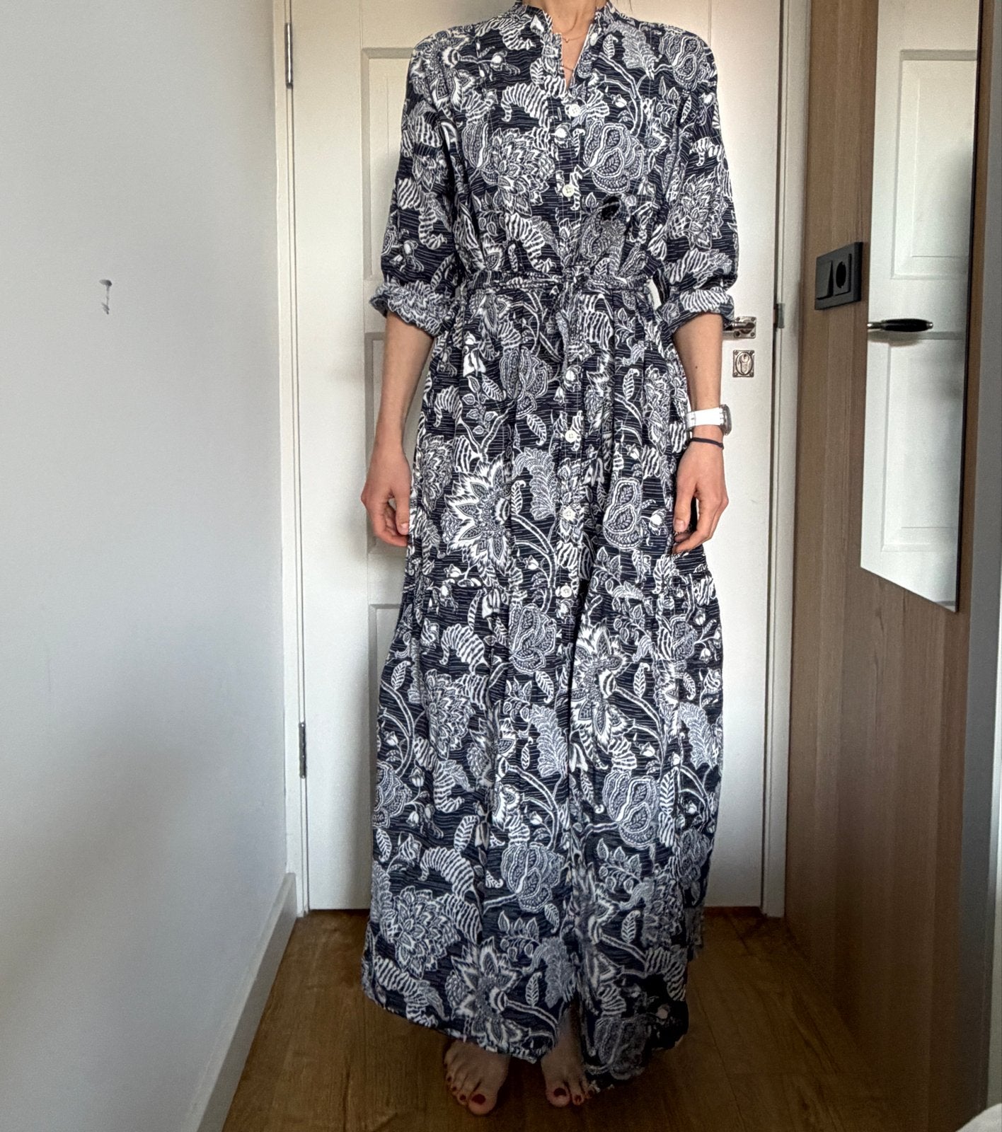 Vanilia jurk met bloemenprint, één maat, Maat 38/40 (M), Blauw, Ophalen of Verzenden, Gedragen