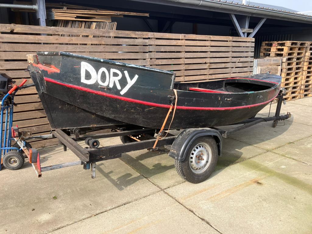 Stalen vlet, kleine sloep met trailer en Mercury 4pk motor, Ophalen, Gebruikt, 4 m, Staal