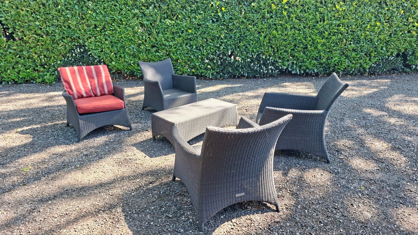 Wicker Loungeset met 4 stoelen en salontafel, Tuin en Terras, Ophalen, Gebruikt, Wicker