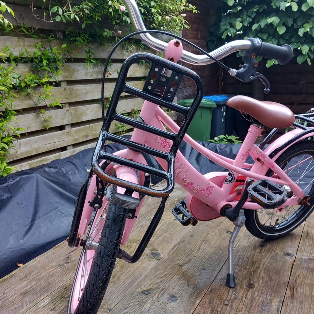 Schattig roze meidenfietsje 16 inch, Fietsen en Brommers, Fietsen | Meisjes, Ophalen, Terugtraprem, Gebruikt, Popal transport fiets