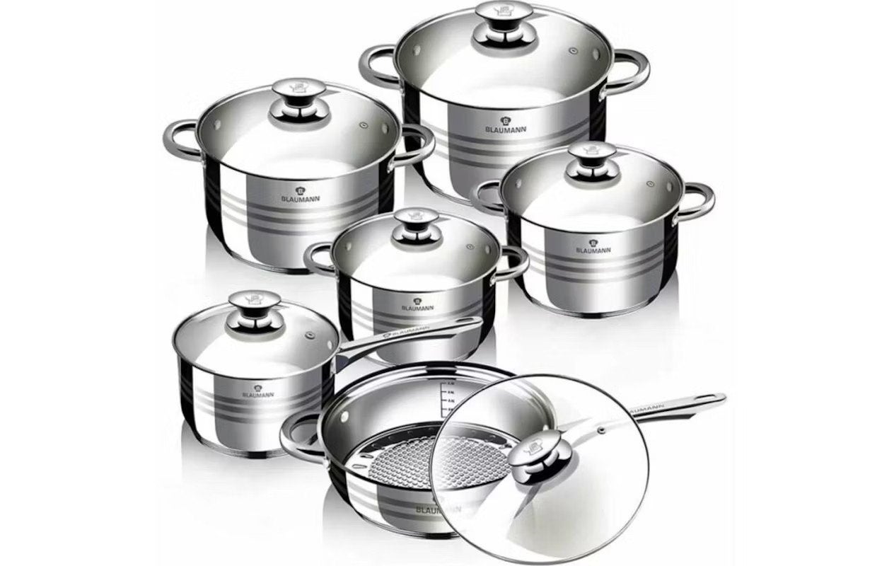 Blaumann Gourmet Line 12-delige pannenset RVS, Nieuw, Pannenset, Ophalen of Verzenden, Rvs