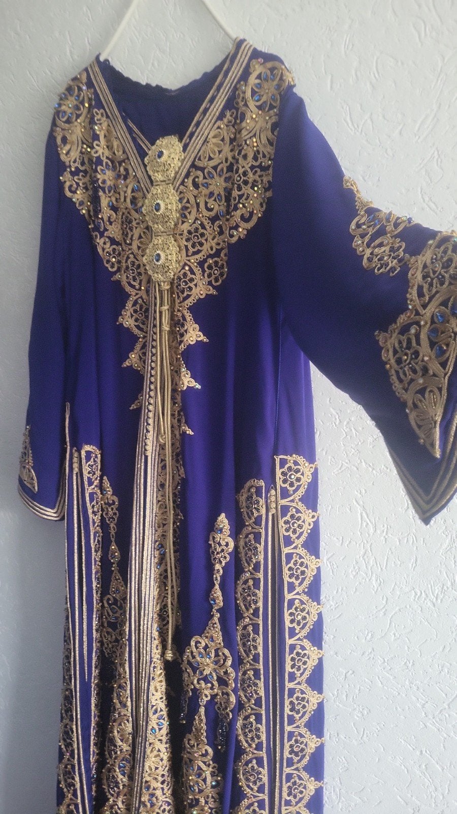 Prachtige Marokkaanse Kaftan - Blauw met Goud, Maat 38/40 (M), Overige typen, Blauw, Ophalen of Verzenden