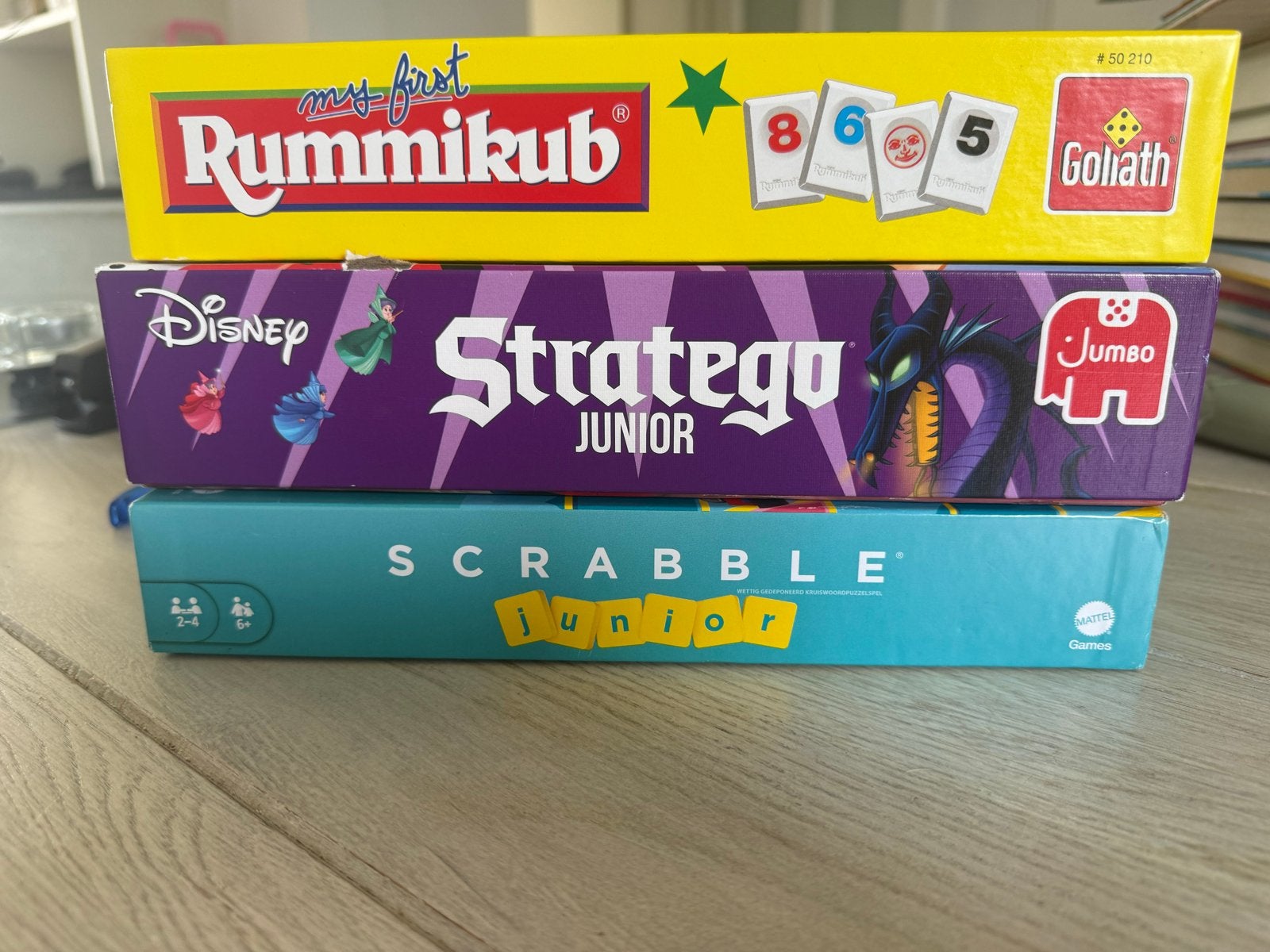 Bordspellen set: Rummikub, Stratego Junior, Scrabble Junior, Een of twee spelers, Ophalen of Verzenden, Gebruikt