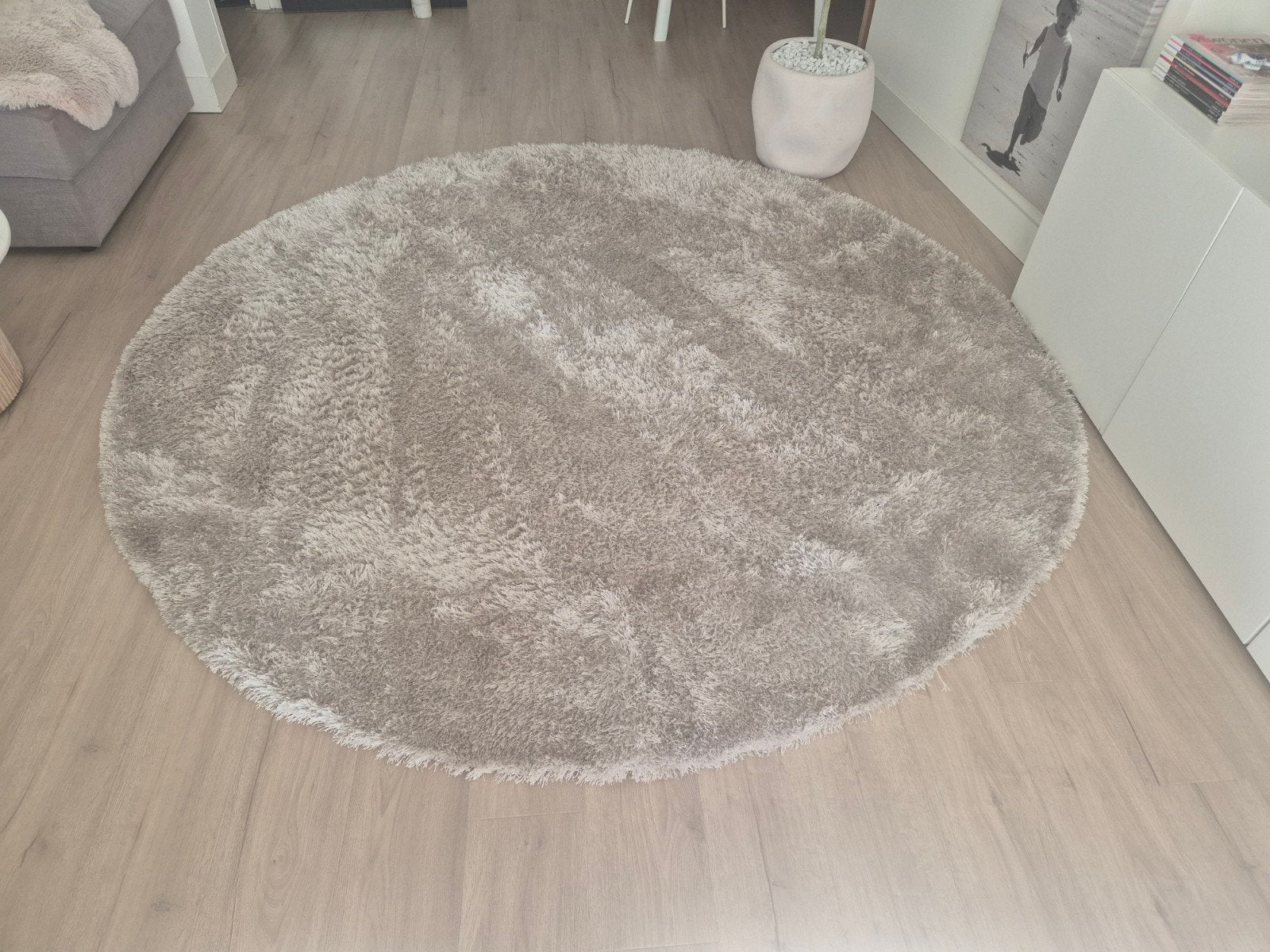 Rond vloerkleed zilvergrijs, diameter9 240-250 cm, Ophalen, Rond, 200 cm of meer, Zo goed als nieuw