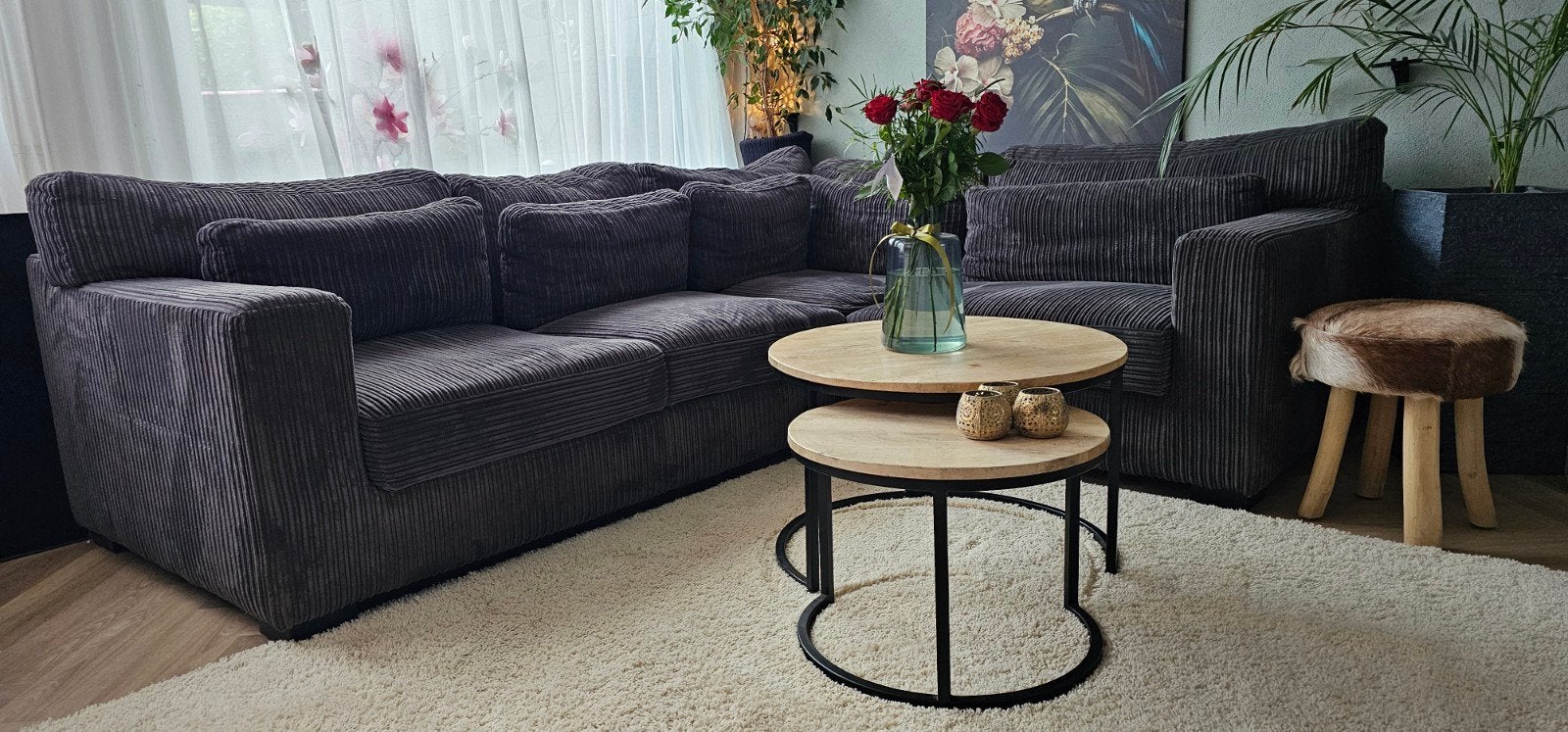 Lounge hoekbank Franchesca antraciet rib - Zitmaxx, Ophalen, Vierpersoons of meer